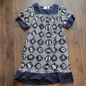 Go Softly Patio House Dress Striped Nautical Anchor Women's Size XS Mumuu Pocket